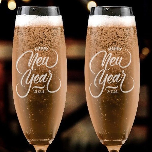 Set of 2, New Year's Toasting Flutes, Personalized New Year's Glasses, New Year's Party Glasses, New Year's Glasses - Champagne Flutes - A