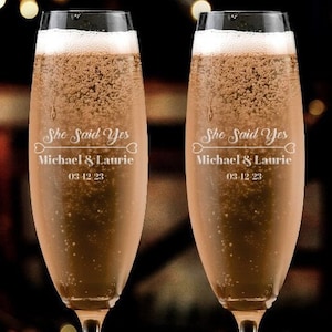 Set of 2, Engagement Toasting Flutes, Personalized Engagement Glasses, Engagement Party Glasses, Engagement Glasses - Champagne Flutes - A