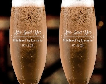 Set of 2, Engagement Toasting Flutes, Personalized Engagement Glasses, Engagement Party Glasses, Engagement Glasses - Champagne Flutes - A