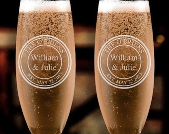 Set of 2 - Wedding Toasting Flutes - Personalized Toasting Flutes - Personalized Wedding Glasses - Champagne Glasses - A