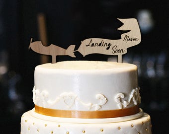 Landing Soon Cake Topper, Wood Cake Topper, Airplane Cake Topper, Baby Shower Cake Topper, Baby Shower Decor