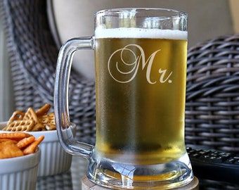Mr. Beer Mug, Groom Beer Mug, Couple Beer Mug, Gifts for Couple, Wedding Beer Mugs, Engraved Beer Glass - C