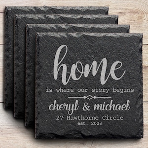 Housewarming Gift, New Home Gift, Wedding Gift, Slate Coasters, Our Story Begins, First Home Gift, Personalized Housewarming, Drink Coasters