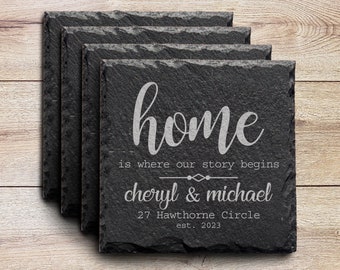 Housewarming Gift, New Home Gift, Wedding Gift, Slate Coasters, Our Story Begins, First Home Gift, Personalized Housewarming, Drink Coasters