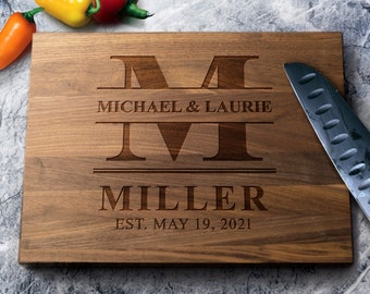 Personalized Monogram Cutting Board Date - Walnut - Maple - Cherry Wood - Engraved Cutting Board - Personalized Wedding Gift - Housewarming