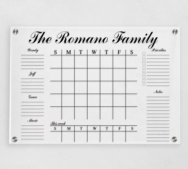 Acrylic Wall Calendar Dry Erase Calendar Acrylic Monthly Etsy