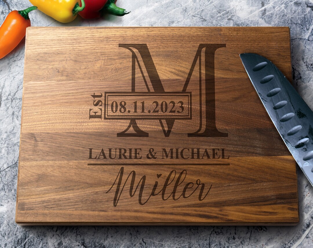 Personalized Monogram Cutting Board Walnut Maple Cherry Wood Engraved ...