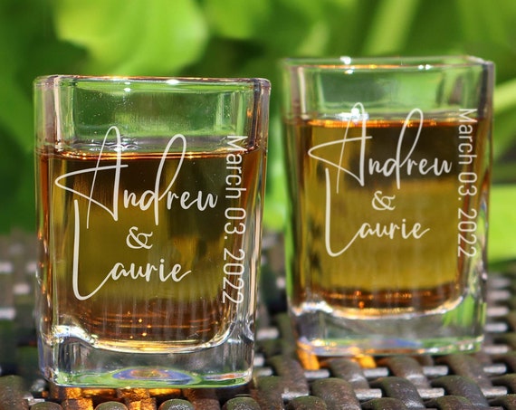 Personalised shot glasses wedding engagement anniversary party your names & date 