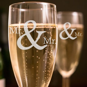 Set of 2 - Mr. & Mr. Wedding Toasting Flutes - Personalized Toasting Flutes - Personalized Wedding Glasses - Champagne Flutes - A