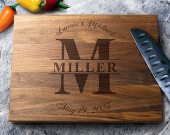 Custom Script Monogram Cutting Board - Walnut - Maple - Cherry Wood - Engraved Cutting Board - Personalized Wedding Gift - Housewarming Gift