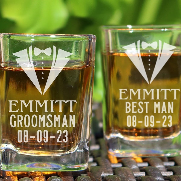 Groomsmen Shot Glasses, Custom Shot Glasses, Groomsmen Gift, Wedding Glasses, Wedding Shot Glasses, Wedding Favors, Best Man Gift, Bachelor