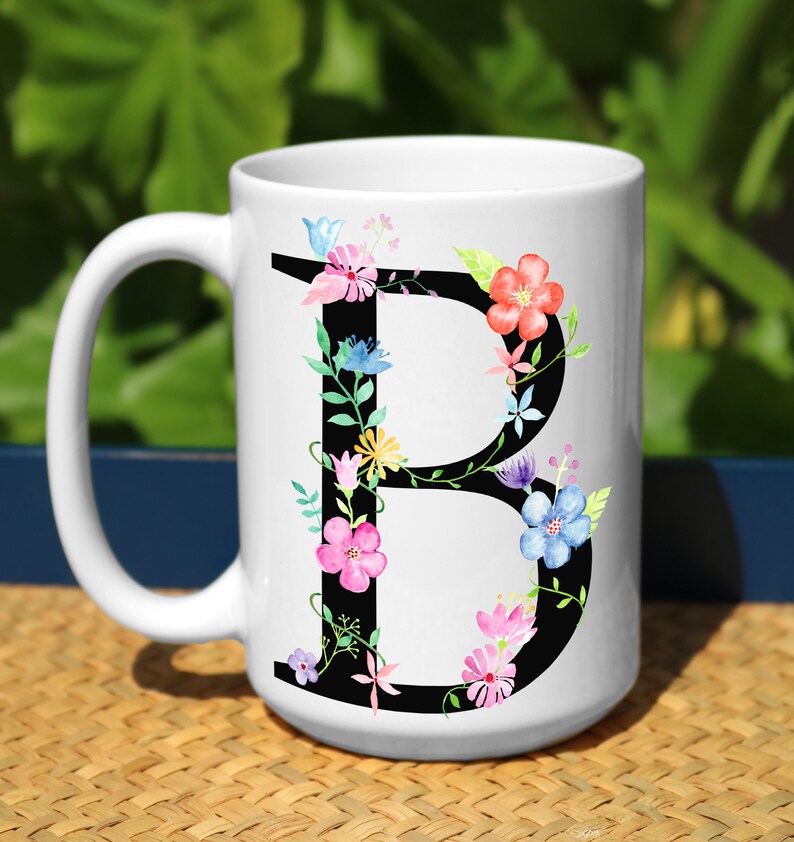 Floral Monogram Mug Floral Mug Initial Mug Monogram Mug Etsy
