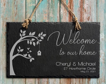 Home Sign, Slate Sign 11 3/4" x 7", Home Decor, Door Sign, Housewarming Gift, New Home Gift, Custom Door Sign, Welcome Sign, First Home Gift