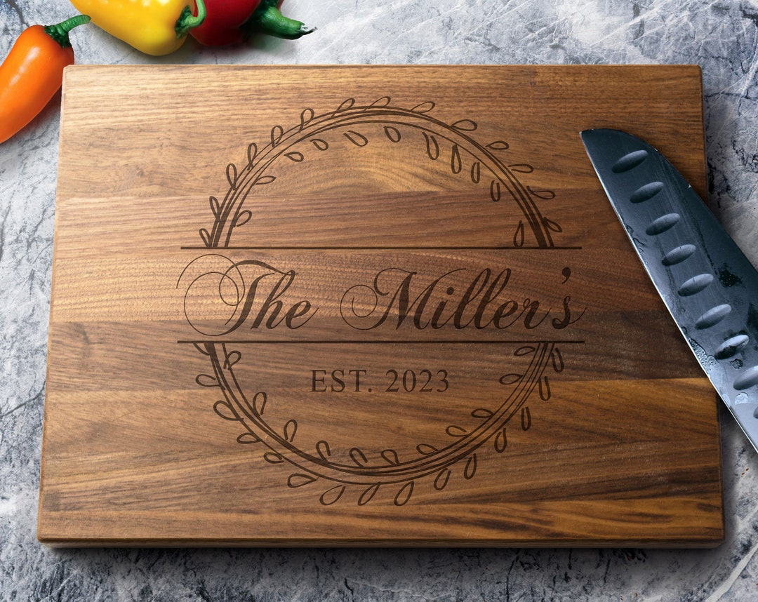 Personalized Laurel Wreath Cutting Board Walnut Maple Etsy