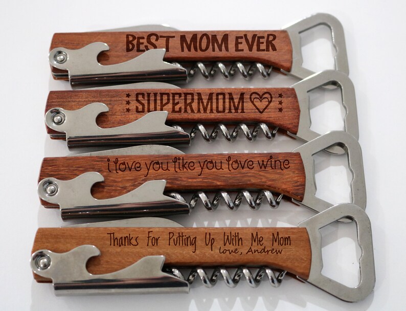 Mother's Day Gift, Gift For Mothers Day, Mom Gift, Gift For Mom, Best Mom Ever, Personalized Bottle Opener, Engraved Corkscrew, Wood Opener image 1