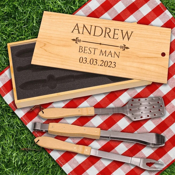 Groomsmen Gift, BBQ Set, BBQ Grill Tool Set, Personalized Barbecue Set, Grilling Tools, Grilling Gifts, Custom Grilling Set, Best Man Gift