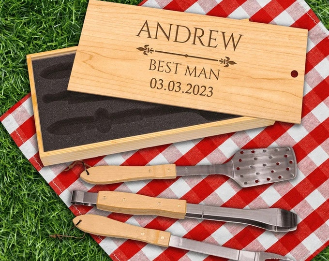 Groomsmen Gift, BBQ Set, BBQ Grill Tool Set, Personalized Barbecue Set, Grilling Tools, Grilling Gifts, Custom Grilling Set, Best Man Gift