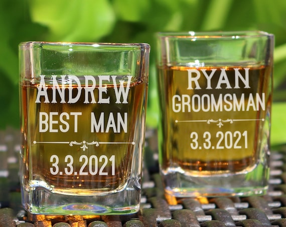 Personalised Engraved Thank you Shot Glass Wedding favour bride groom best man 