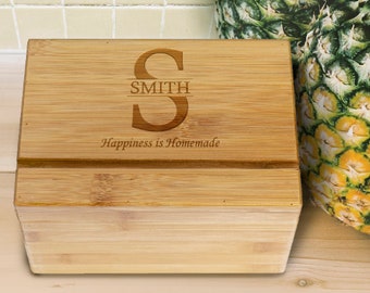 Personalized Recipe Box, Family Wood Recipe Box, Wedding Gift, Gift for newlywed, Custom Wooden Recipe Box, Engraved Recipe Box Kitchen Gift