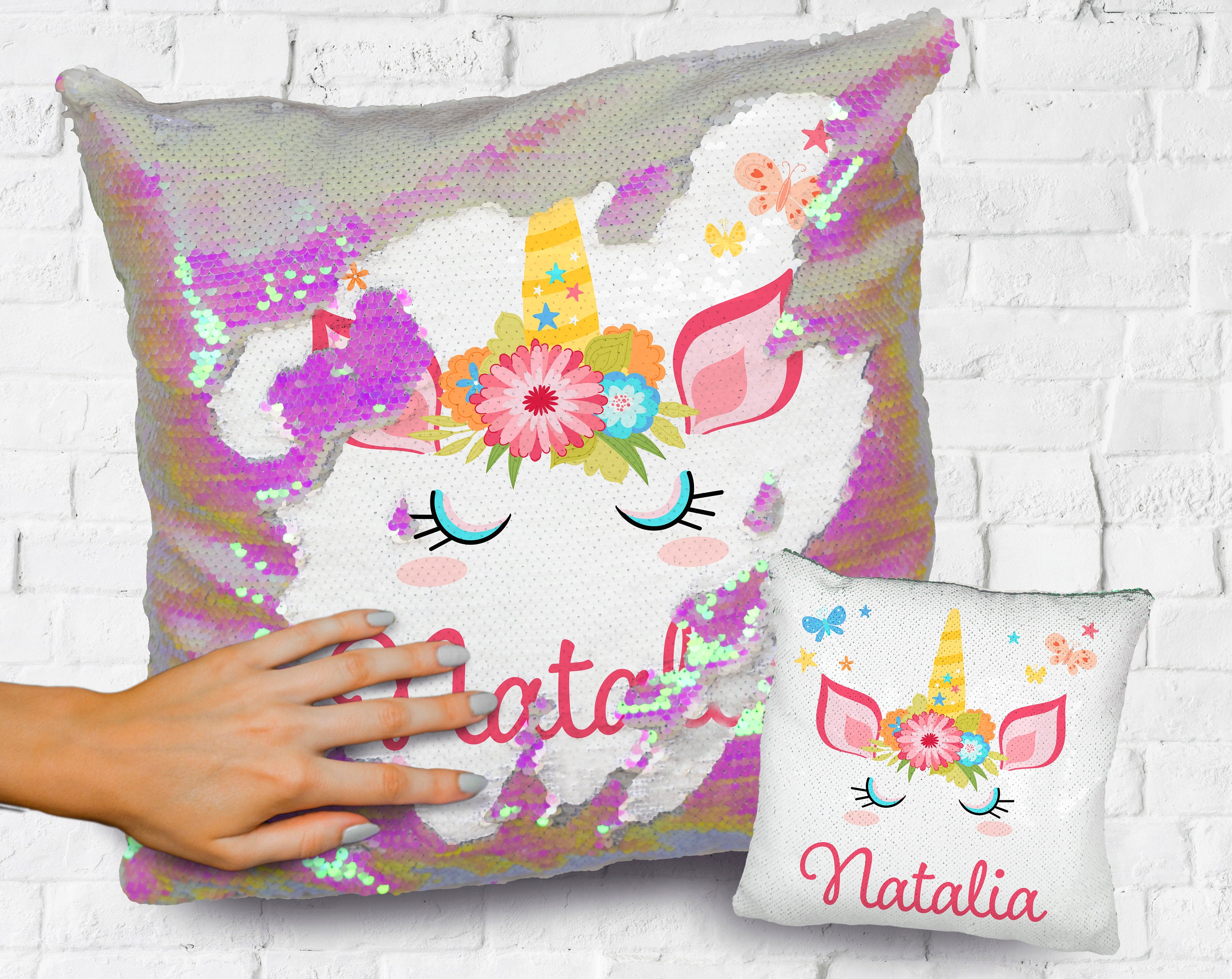 Unicorn Sequin Pillow Case Personalized Pillow Personalized Etsy