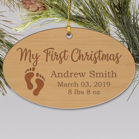 baby's first christmas wooden ornament
