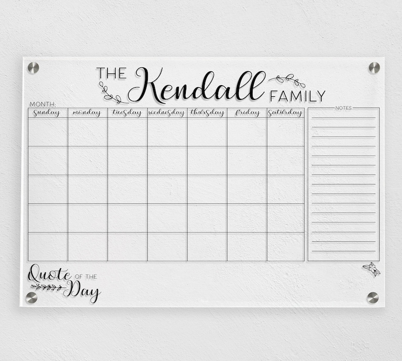 Acrylic Wall Calendar Dry Erase Calendar Acrylic Monthly Etsy
