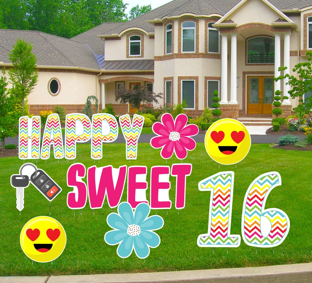 Sweet 16 Happy Birthday Yard Signs, Lawn Signs, Outdoor Lawn