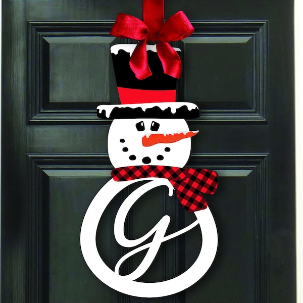 Wood Snowman Door Sign, Christmas Door Sign, Christmas Decoration, Holiday Decor, Farmhouse Christmas, Rustic Christmas, Monogram