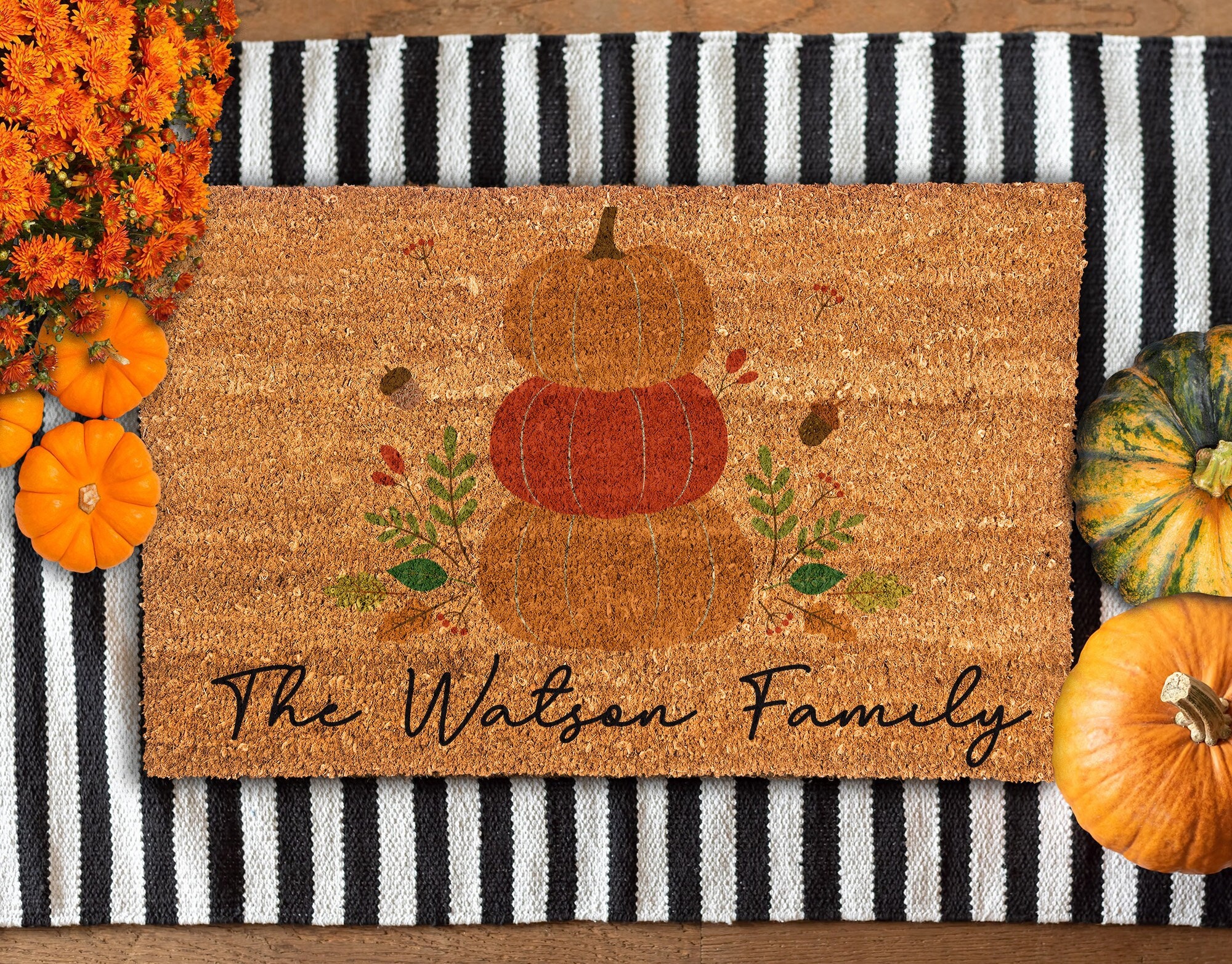 Hello Autumn Welcome Doormat, Fall Leaves Themed Door Mat, Autumn