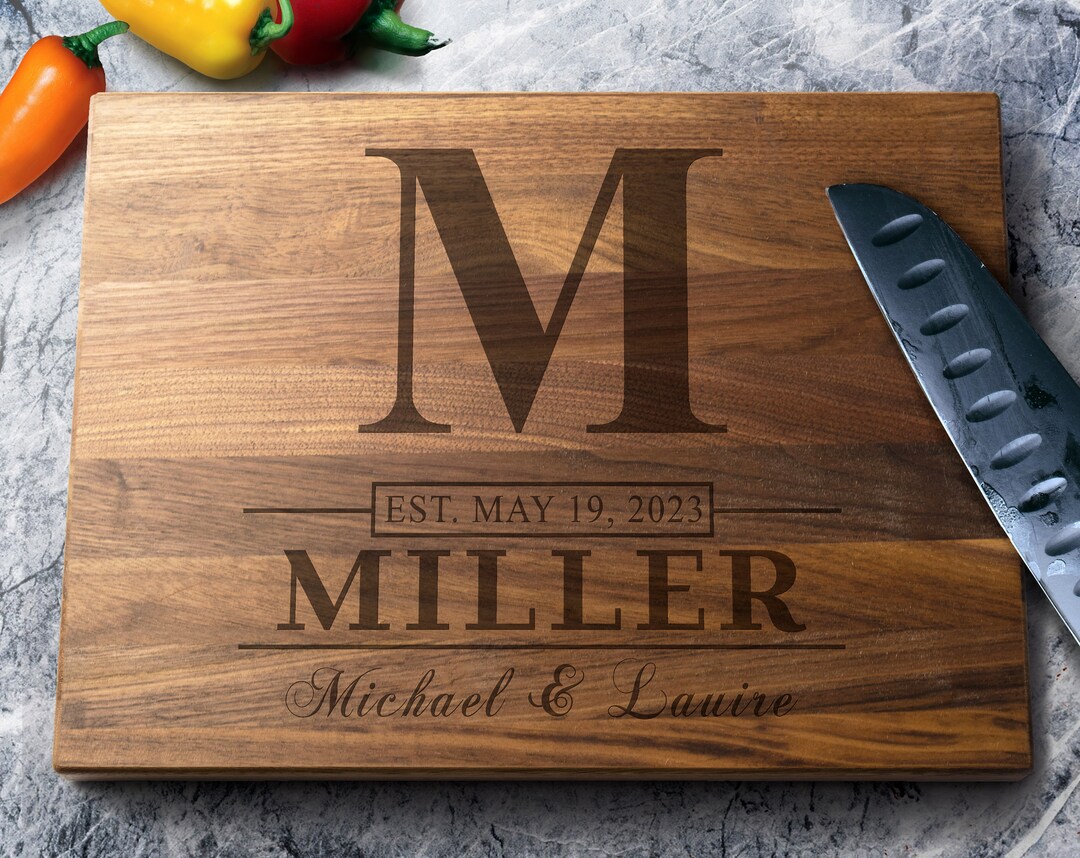 Personalized Monogram Cutting Board Walnut Maple Cherry Wood Engraved ...