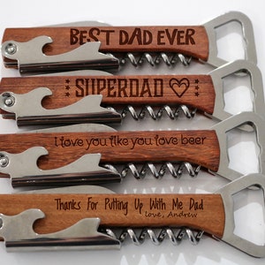 Father's Day Gift, Gift For Fathers Day, Dad Gift, Gift For Dad, Best Dad Ever, Personalized Bottle Opener, Engraved Corkscrew, Wood Opener