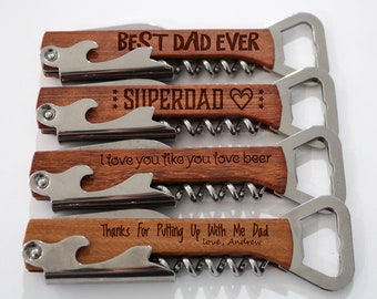 Father's Day Gift, Gift For Fathers Day, Dad Gift, Gift For Dad, Best Dad Ever, Personalized Bottle Opener, Engraved Corkscrew, Wood Opener