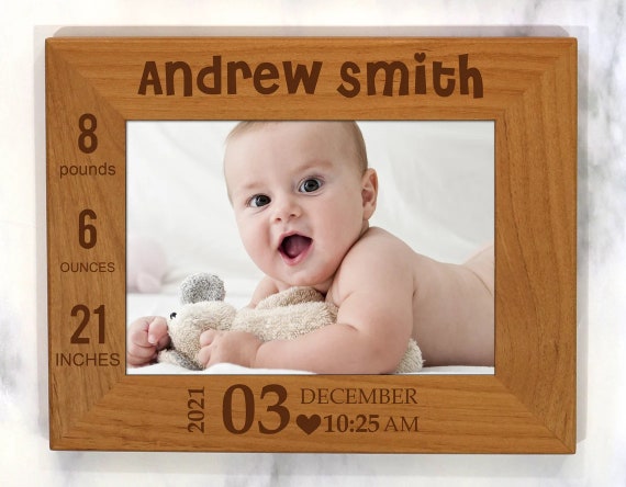  Marco de fotos personalizado con anuncio de nacimiento para  niños y niñas recién nacidos. Todo lo bueno y perfecto es desde arriba.  Marco de fotos James 1:17 para nuevos padres y