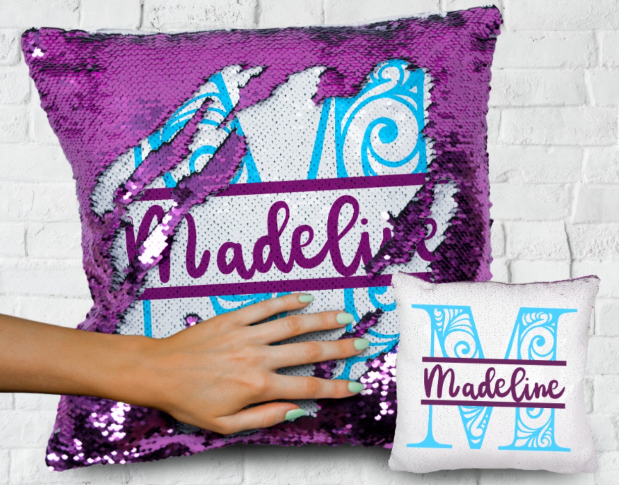 monogram sequin pillow