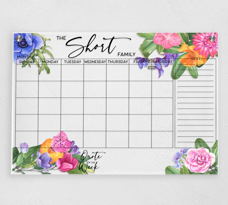 Acrylic Wall Calendar Dry Erase Calendar Acrylic Monthly Etsy