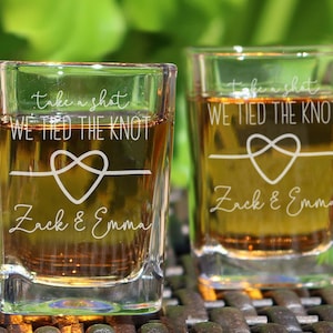 Personalised We Tied the Knot Take a Shot  Wedding Favour Tags  Thank You N3601