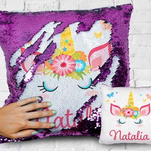 Unicorn Sequin Pillow Case, Personalized Pillow, Personalized Unicorn Pillow, Kids Pillow, Nursery Decor, Unicorn Mermaid Sequins