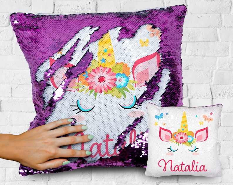 Unicorn Sequin Pillow Case Personalized Pillow Personalized image 0