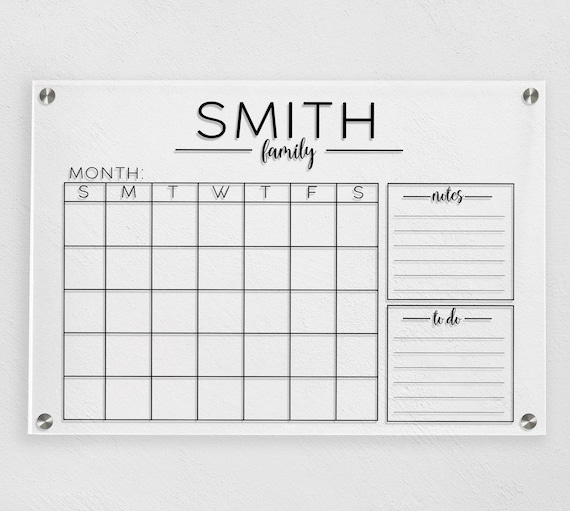 Acrylic Wall Calendar Dry Erase Calendar Acrylic Monthly - Etsy