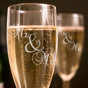 Set of 2 - Mr. & Mr. Wedding Toasting Flutes - Personalized Toasting Flutes - Personalized Wedding Glasses - Champagne Flutes - A