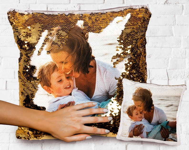 Photo Sequin Pillow Case Personalized Sequin Pillow Etsy