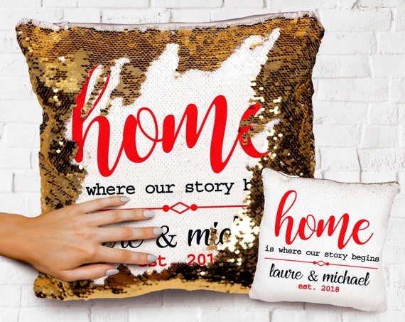 Housewarming Gift Personalized Sequin Pillow Case Etsy
