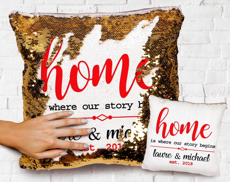 Housewarming Gift Personalized Sequin Pillow Case Etsy