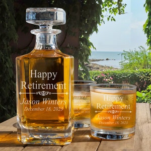 Happy Retirement Whiskey Decanter Set With Glasses / Happy Retirement Gift / Gift for Retirement ...