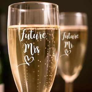 Set of 2, Engagement Toasting Flutes, Personalized Engagement Party, Mr/Mrs, Mrs/Mrs, Mr/Mr Engagement Glasses - Champagne Flutes - A