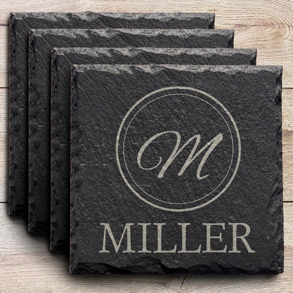 Slate Coasters, Personalized Slate Coasters, Housewarming Gift, Drink Coasters, Personalized Coaster Set Of 4, Monogram Coasters, Home Decor