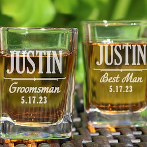 Groomsmen Gifts, Shot Glasses, Groomsmen Shot Glasses, Groomsmen Gift, Wedding Glasses, Wedding Favors, Best Man Gift, Bachelor Party image 1