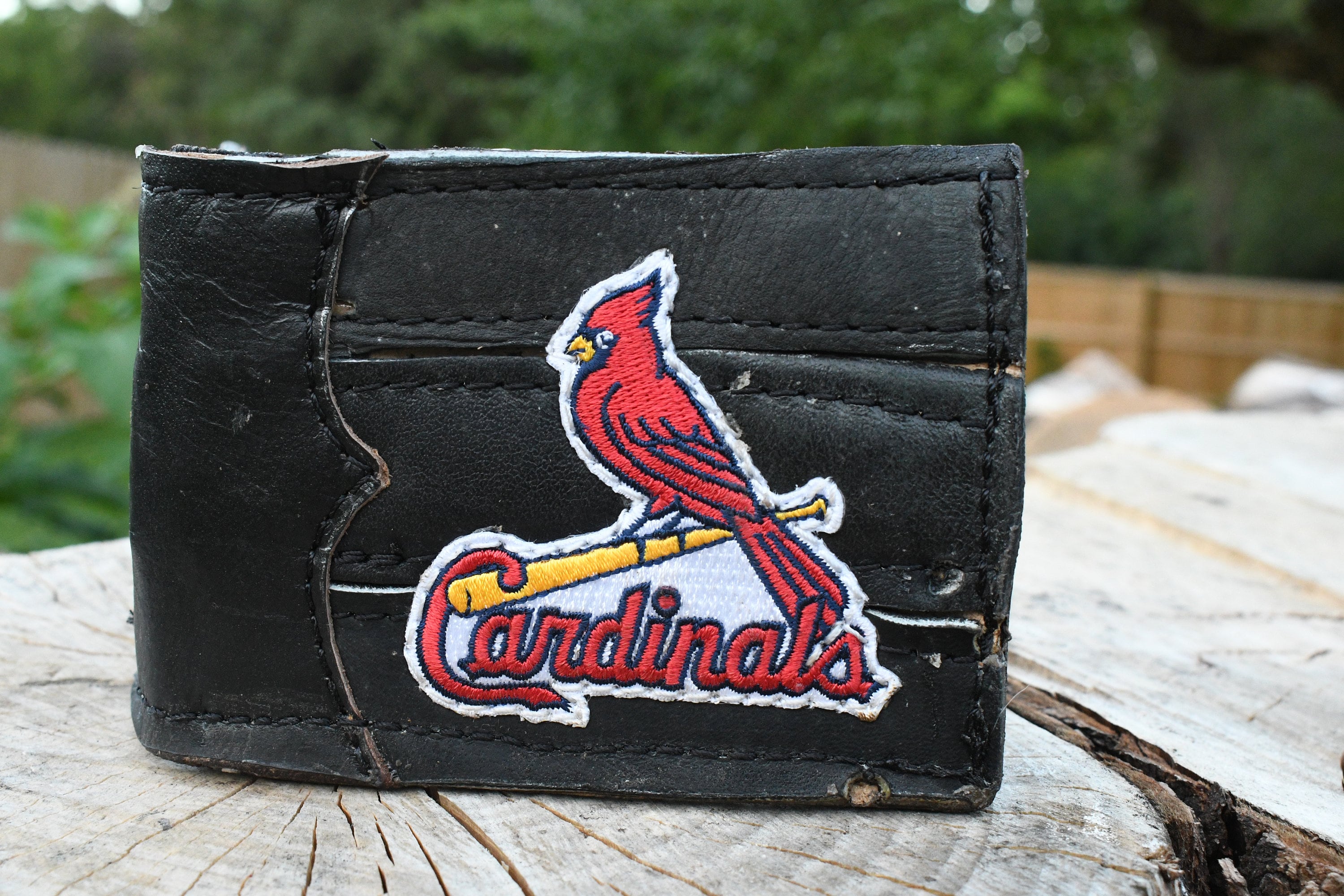 Repurposed Baseball Glove Bifold Wallet With St Louis 