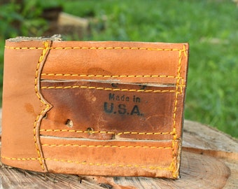 Repurposed baseball glove bifold wallet