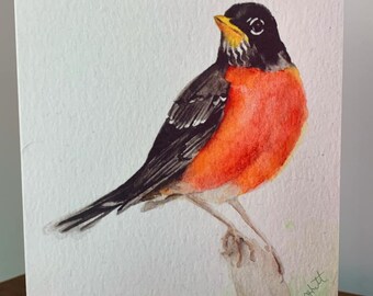 Rotkehlchen - Grußkarte für alle Anlässe, Aquarelldruck, leere Innenseite